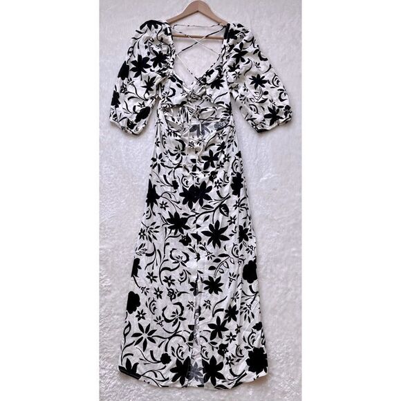 NWT Zara Blogger’s Favorite Linen Floral Gathered Short Puff Sleeves Midi Dress - Picture 14 of 16